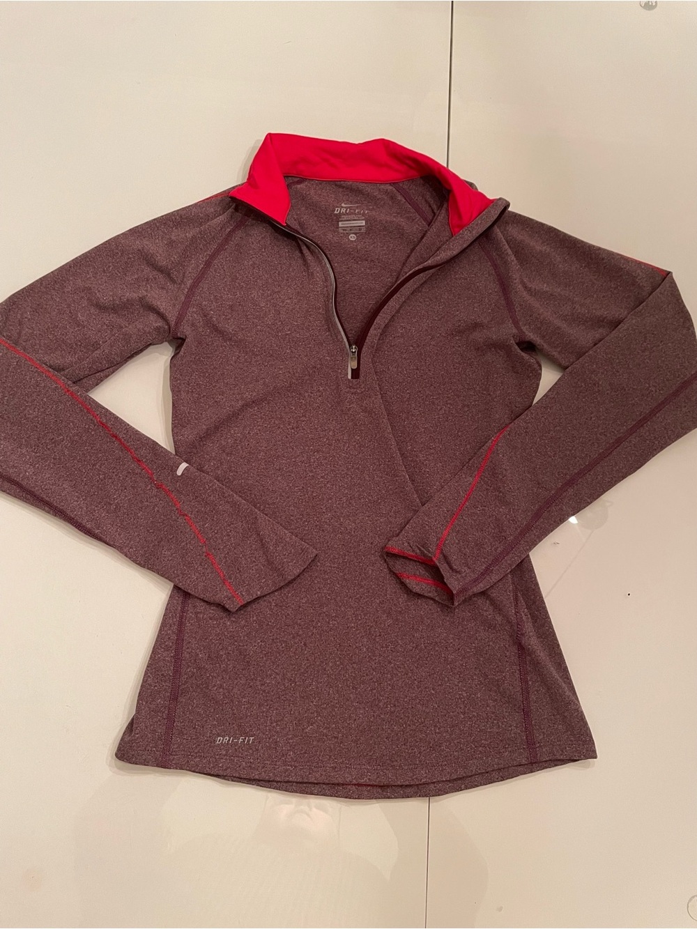 Nike Long-Sleeve Quarter-Zip Top in Maroon with Red Accents